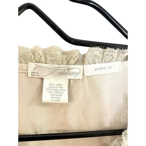 Vtg Old Navy Peasant Top Women L Beige Lace Boho Ruffle Cottagecore Silk Blend - Picture 6 of 10